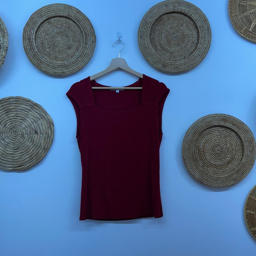 Vintage Y2K 2000s Dress Barn Cherry Red Square Neck T-Shirt Top Medium Stretch